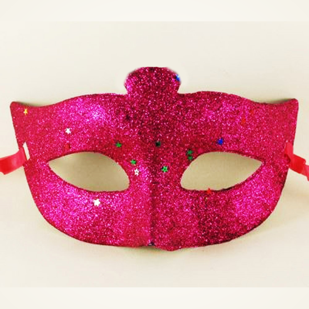 Fuşya Renk Simli Shopzum Yıldızlı Kostüm Partisi Maskesi 17x10