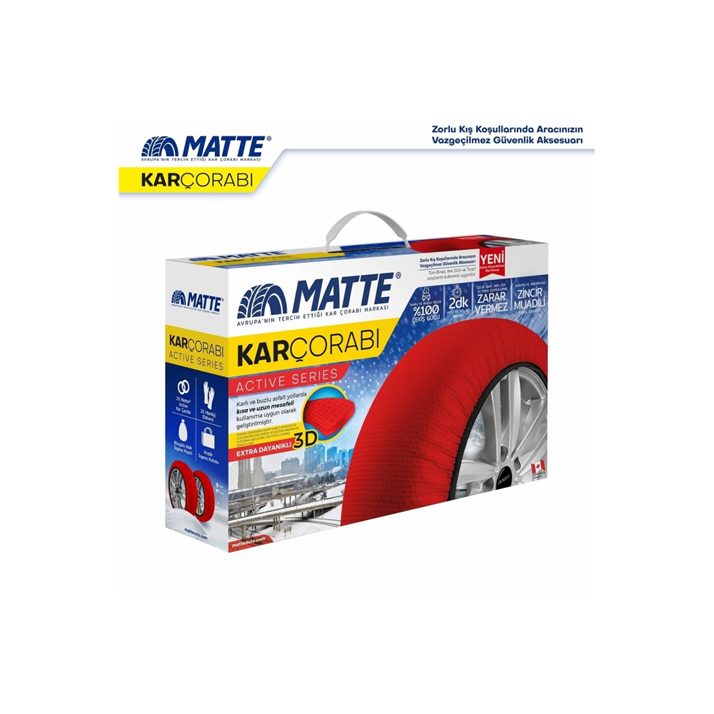 Matte Active Series Oto Araba Lastik Anti Patinaj Kar Çorabı Kırmızı Large
